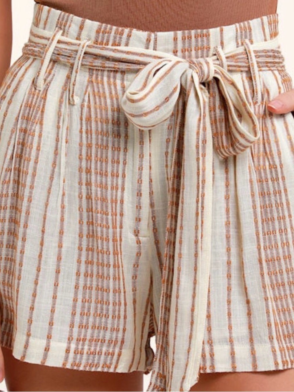 Lulus Laguna Camel Striped High Waist Shorts Beige - Size S